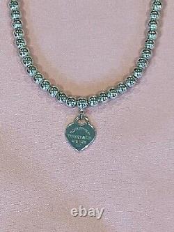 Tiffany & Co Return to TiffanyBead Necklace Blue Enamel Mini Heart