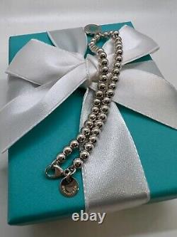 Tiffany &Co Round RTT Blue Enamel Heart Charm Bracelet Sterling Silver 925