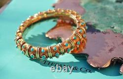 Tiffany & Co Schlumberger 18k Gold, Turquoise, Orange Enamel Croisillon Bracelet