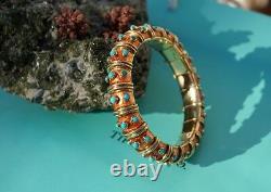 Tiffany & Co Schlumberger 18k Gold, Turquoise, Orange Enamel Croisillon Bracelet