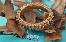 Tiffany & Co Schlumberger 18k Gold, Turquoise, Orange Enamel Croisillon Bracelet