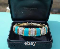 Tiffany & Co. Schlumberger Turquoise Enamel, 18kt Gold & Diamond Bracelet RARE