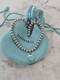 Tiffany Co. Silver 925 Blue Enamel Mini Heart Tag Charm 4mm Bead Ball Bracelet