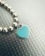 Tiffany Co. Silver 925 Blue Enamel Mini Heart Tag Charm 4mm Bead Ball Bracelet