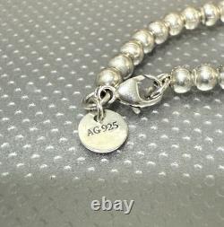 Tiffany Co. Silver 925 Blue Enamel Mini Heart Tag Charm 4mm Bead Ball Bracelet