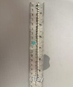 Tiffany Co. Silver 925 Blue Enamel Mini Heart Tag Charm 4mm Bead Ball Bracelet