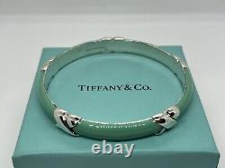 Tiffany & Co Silver. 925 Blue Enamel Signature X Bangle Bracelet Wide with Box