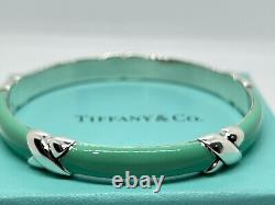 Tiffany & Co Silver. 925 Blue Enamel Signature X Bangle Bracelet Wide with Box