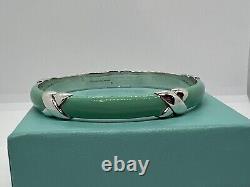 Tiffany & Co Silver. 925 Blue Enamel Signature X Bangle Bracelet Wide with Box