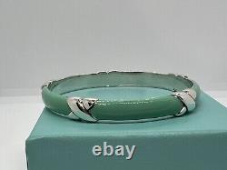 Tiffany & Co Silver. 925 Blue Enamel Signature X Bangle Bracelet Wide with Box