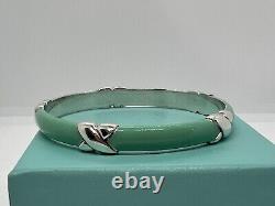 Tiffany & Co Silver. 925 Blue Enamel Signature X Bangle Bracelet Wide with Box