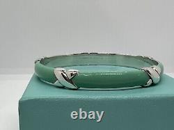 Tiffany & Co Silver. 925 Blue Enamel Signature X Bangle Bracelet Wide with Box