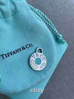 Tiffany & Co Silver Blue Enamel 1837 Circle Charm Pendant For Necklace Bracelet