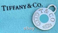 Tiffany & Co Silver Blue Enamel 1837 Circle Charm Pendant For Necklace Bracelet