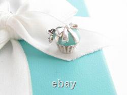 Tiffany & Co Silver Blue Enamel Cupcake Ribbon Charm Pendant 4 Necklace Bracelet