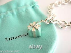 Tiffany & Co Silver Blue Enamel Gift Box Bracelet Bangle Charm Clasp Gift Pouch