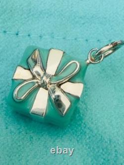 Tiffany & Co Silver Blue Enamel Gift Box Charm Bracelet or Pendant Present