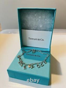 Tiffany & Co Silver Blue Enamel Heart I Love You 7 Charm Bracelet BoxedOriginal
