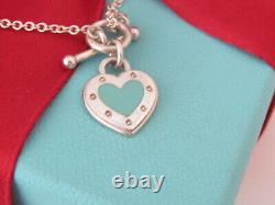 Tiffany & Co Silver Blue Enamel Heart Love Toggle Bracelet 6.5 Small Wrist