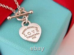 Tiffany & Co Silver Blue Enamel Heart Love Toggle Bracelet 6.5 Small Wrist