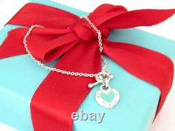 Tiffany & Co Silver Blue Enamel Heart Love Toggle Bracelet 6.5 Small Wrist