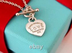 Tiffany & Co Silver Blue Enamel Heart Love Toggle Bracelet 6.5 Small Wrist