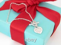 Tiffany & Co Silver Blue Enamel Heart Love Toggle Bracelet 6.5 Small Wrist