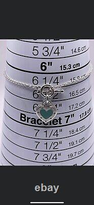 Tiffany & Co Silver Blue Enamel Heart Love Toggle Bracelet. New