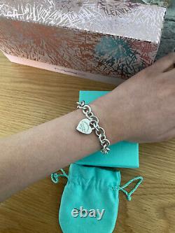 Tiffany & Co Silver Blue Enamel Heart Padlock Charm Bracelet Sterling silver
