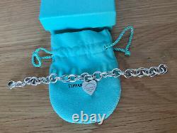 Tiffany & Co Silver Blue Enamel Heart Padlock Charm Bracelet Sterling silver