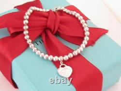Tiffany & Co Silver Blue Enamel Heart Return To 6.75 Wrist Bracelet