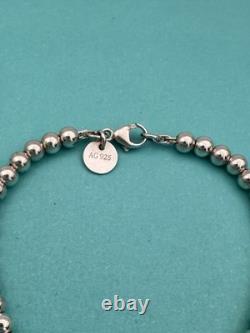 Tiffany & Co Silver & Blue Enamel Heart Tag Mini Bead Bracelet 6.5 RRP $510