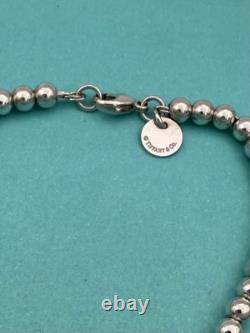 Tiffany & Co Silver & Blue Enamel Heart Tag Mini Bead Bracelet 6.5 RRP $510