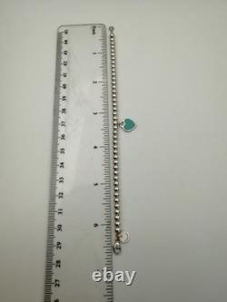 Tiffany & Co Silver & Blue Enamel Heart Tag Mini Bead Bracelet 6.5 RRP $510