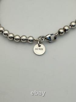 Tiffany & Co Silver & Blue Enamel Heart Tag Mini Bead Bracelet 6.5 RRP $510