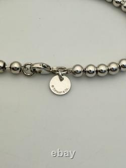 Tiffany & Co Silver & Blue Enamel Heart Tag Mini Bead Bracelet 6.5 RRP $510