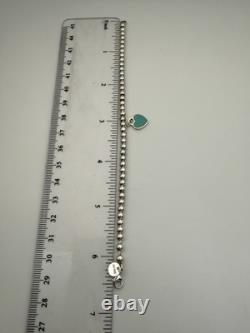 Tiffany & Co Silver & Blue Enamel Heart Tag Mini Bead Bracelet 6.5 RRP $510
