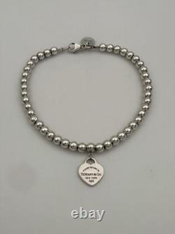 Tiffany & Co Silver & Blue Enamel Heart Tag Mini Bead Bracelet RRP $510
