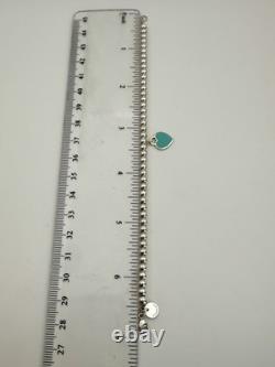 Tiffany & Co Silver & Blue Enamel Heart Tag Mini Bead Bracelet RRP $510
