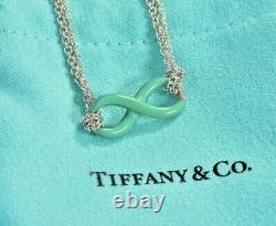 Tiffany & Co Silver Blue Enamel Infinity 6.25 Double Chain Charm Bracelet Pouch