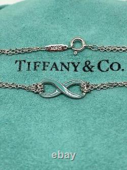 Tiffany & Co Silver Blue Enamel Infinity 7 Double Chain Charm Bracelet Boxed