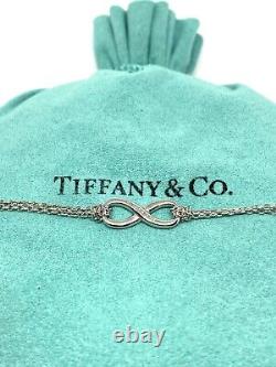 Tiffany & Co Silver Blue Enamel Infinity 7 Double Chain Charm Bracelet Boxed