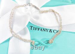 Tiffany & Co Silver Blue Enamel Infinity 7 Double Chain Charm Bracelet in Pouch