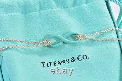 Tiffany & Co Silver Blue Enamel Infinity 7 Double Chain Charm Bracelet in Pouch