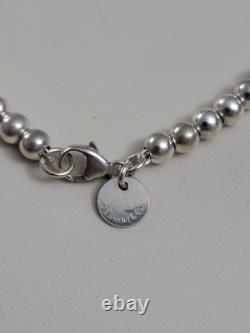 Tiffany & Co Silver Blue Enamel Mini Heart Tag Charm Bead Ball Bracelet