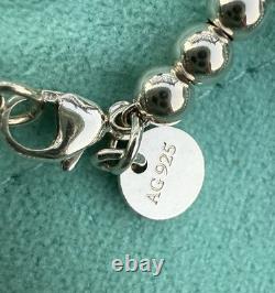 Tiffany & Co Silver Blue Enamel Mini Heart Tag Charm Bead Ball Bracelet Pristine