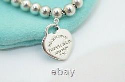 Tiffany & Co. Silver Blue Enamel Return to Heart Mini Ball Bead Bracelet
