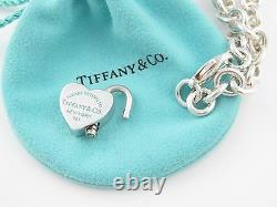 Tiffany & Co Silver Blue Enamel Return to Tiffany Heart Padlock Charm Bracelet