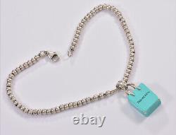 Tiffany & Co Silver Blue Enamel Shopping Bag Charm 7.75 Bead Chain Bracelet