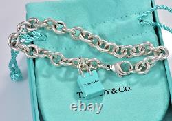 Tiffany & Co Silver Blue Enamel Shopping Bag Charm 7.75 Chain Link Bracelet